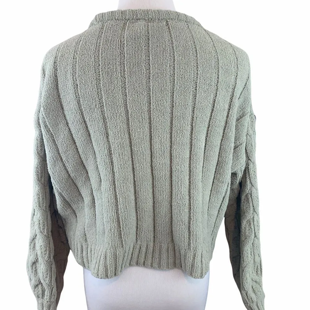Moon & Maddison chunky knit boxy cropped sweater Green - Image 3