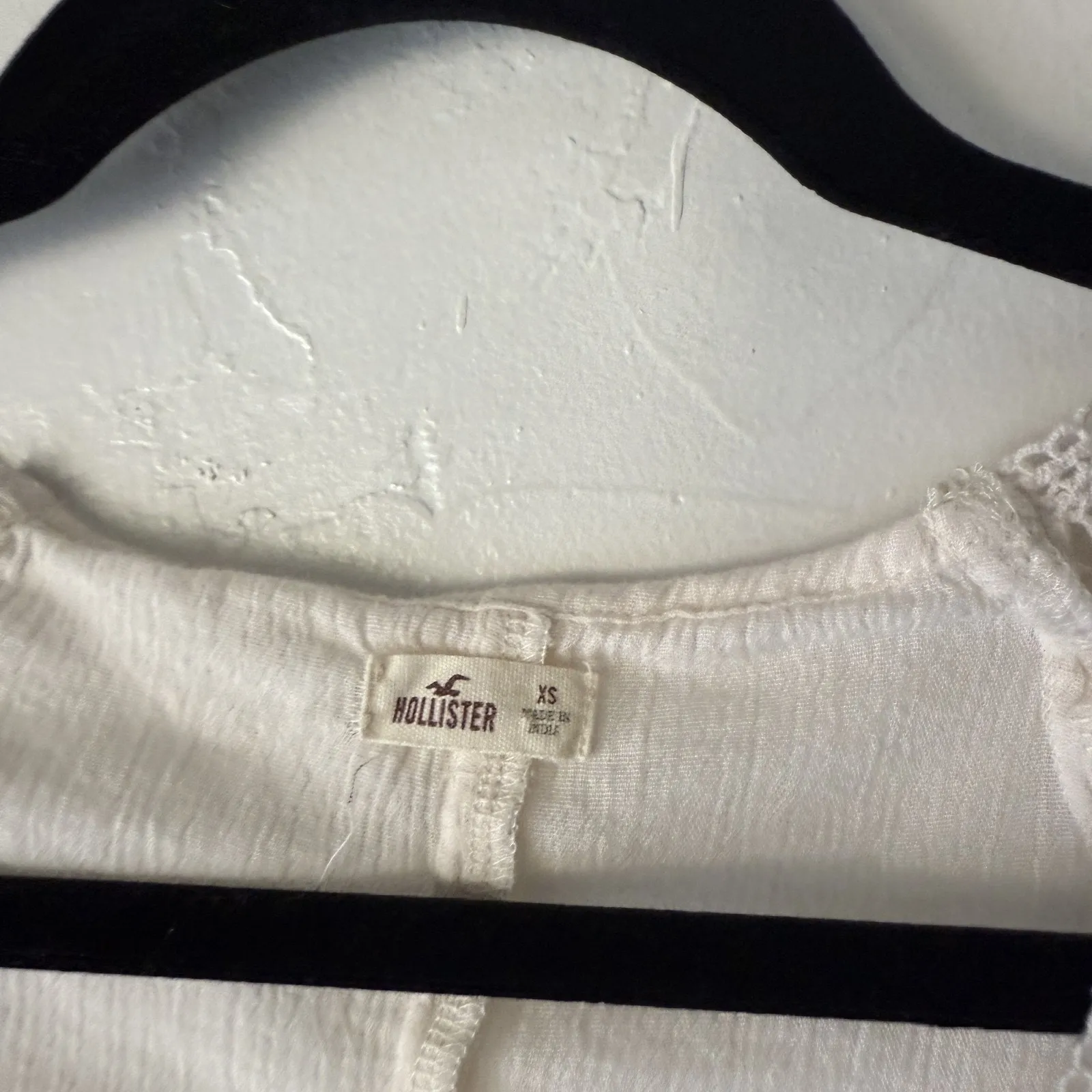 Hollister‎ Shirt XS White Boho Crochet Lace Peasant Blouse Top Coquette Festival - Image 4