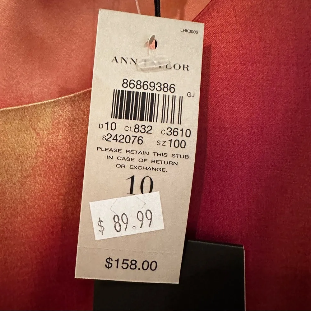 Ann Taylor Watercolor Satin Finish Sheath Party Dress Women's 10 Orange Red‎ - Image 5