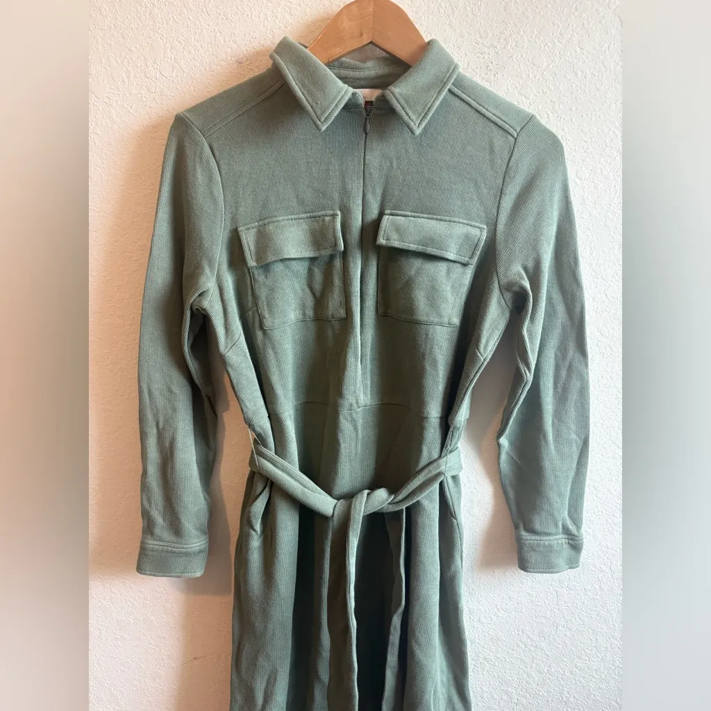 BODEN Ponte Midi Shirt Dress Alder Green Utility Belted US Size 10 - Image 4
