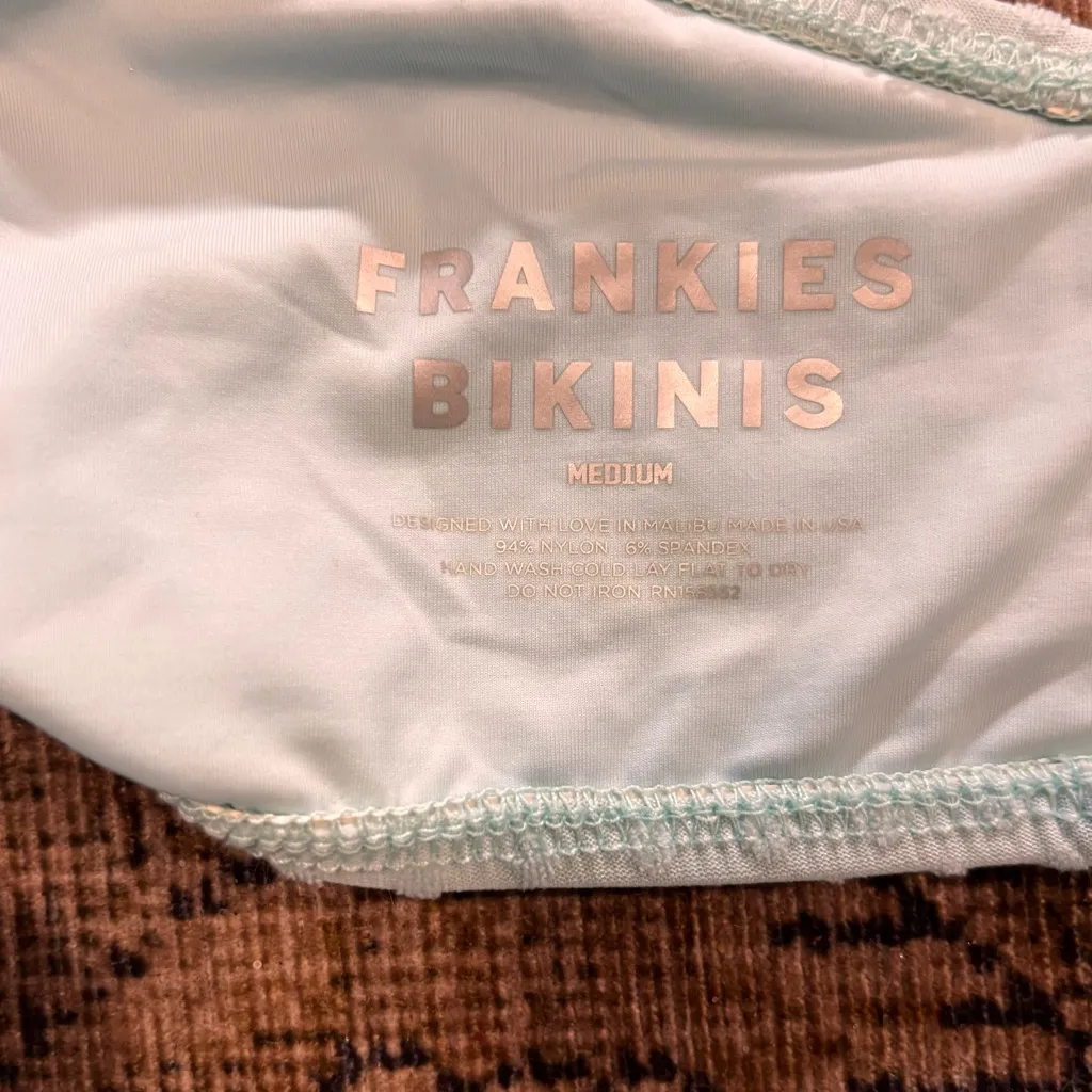 Frankies Bikinis Sora One Shoulder Swim Top Blue Textured Medium - Image 3