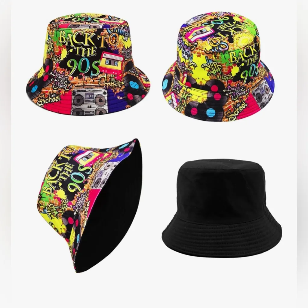 NEW Retro 90s Bucket Hat 90s Rave Sun Cap Packable Fisherman Bucket Hat Black - Image 6