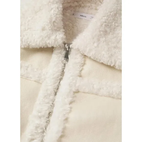 Mango‎ Faux-Shearling Leather-Effect Coat Black S - Image 2