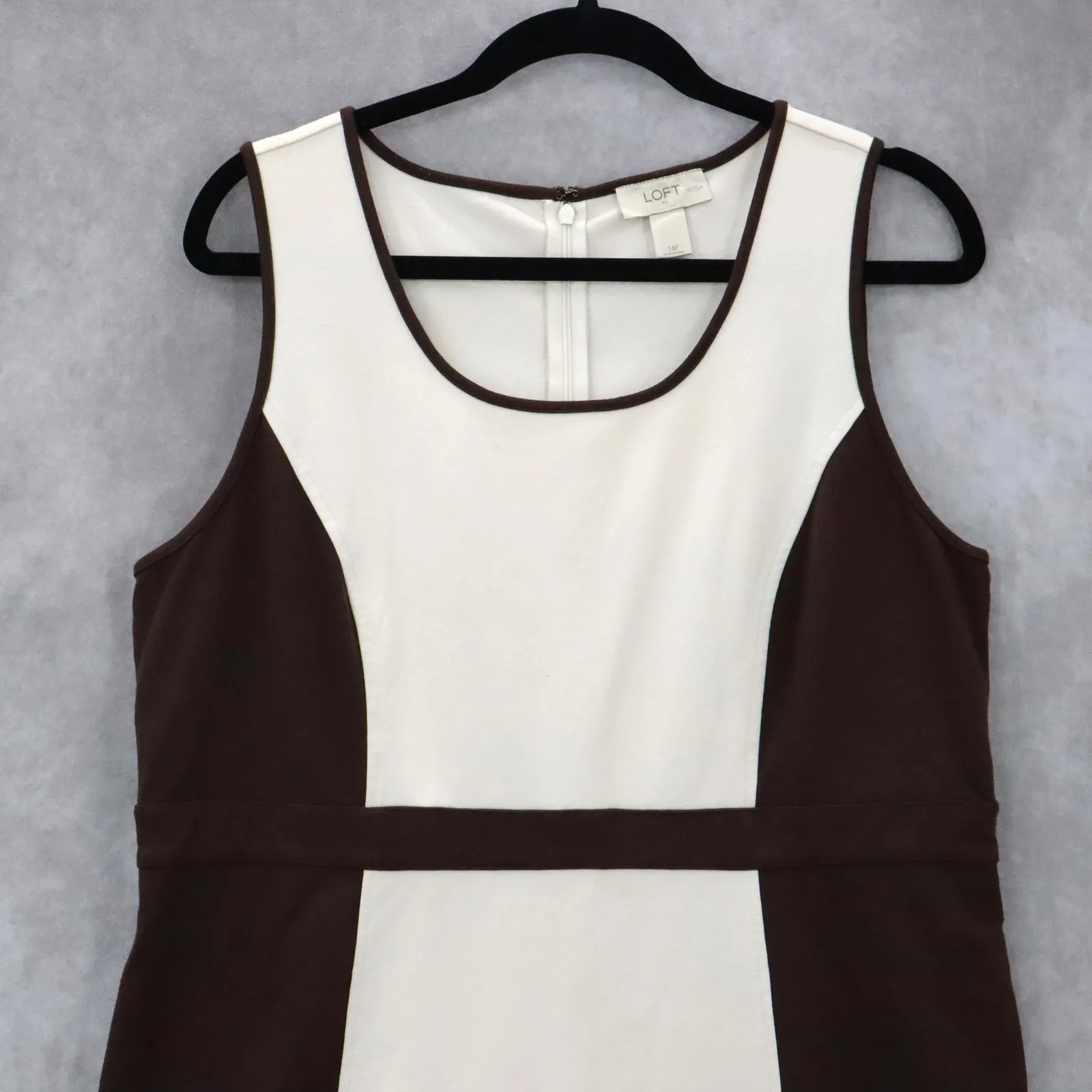 LOFT Colorblock Sheath Dress Sleeveless‎ Brown Cream Career Work Office 14P - Image 3