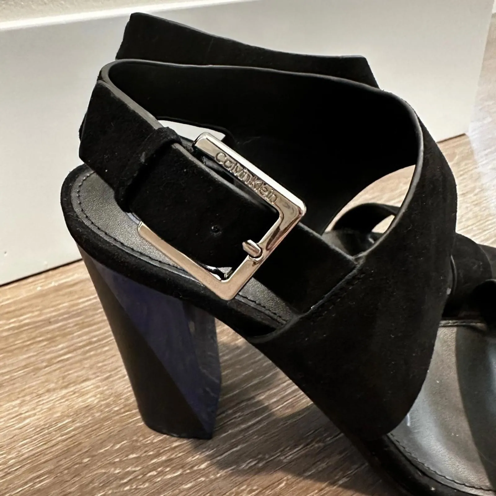 Calvin Klein Carina Dress Sandal Heel Blue Black Suede Size 6.5 - Image 5
