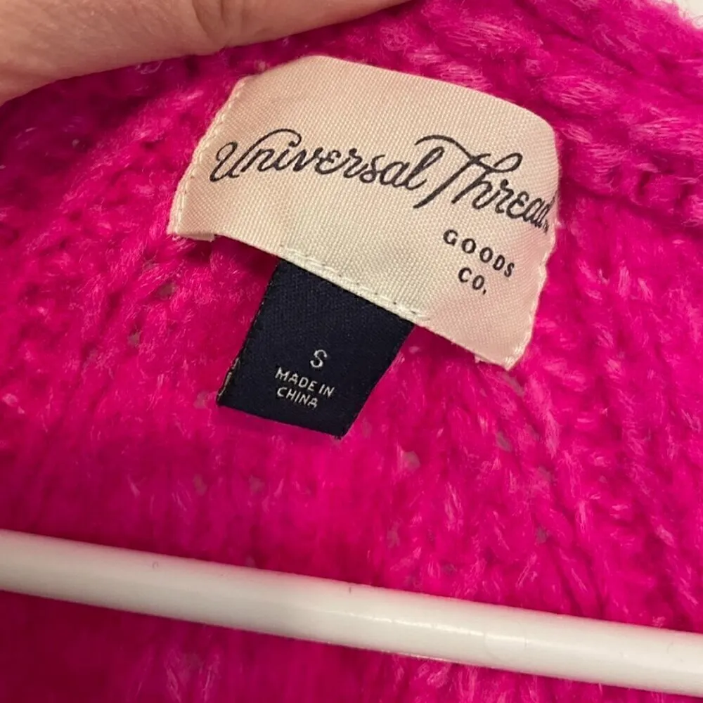 Universal Threads UNIVERSAL THREAD Balloon Sleeve V-Neck Pullover Sweater Neon Hot Pink Chunky S - Image 4