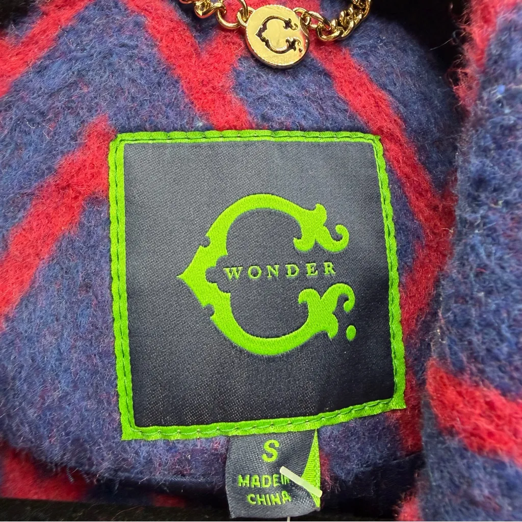 C. Wonder Diamond Print Long Sleeve Coat Wool Blend w/ Brooch Size S NWOT Soft Blue - Image 10