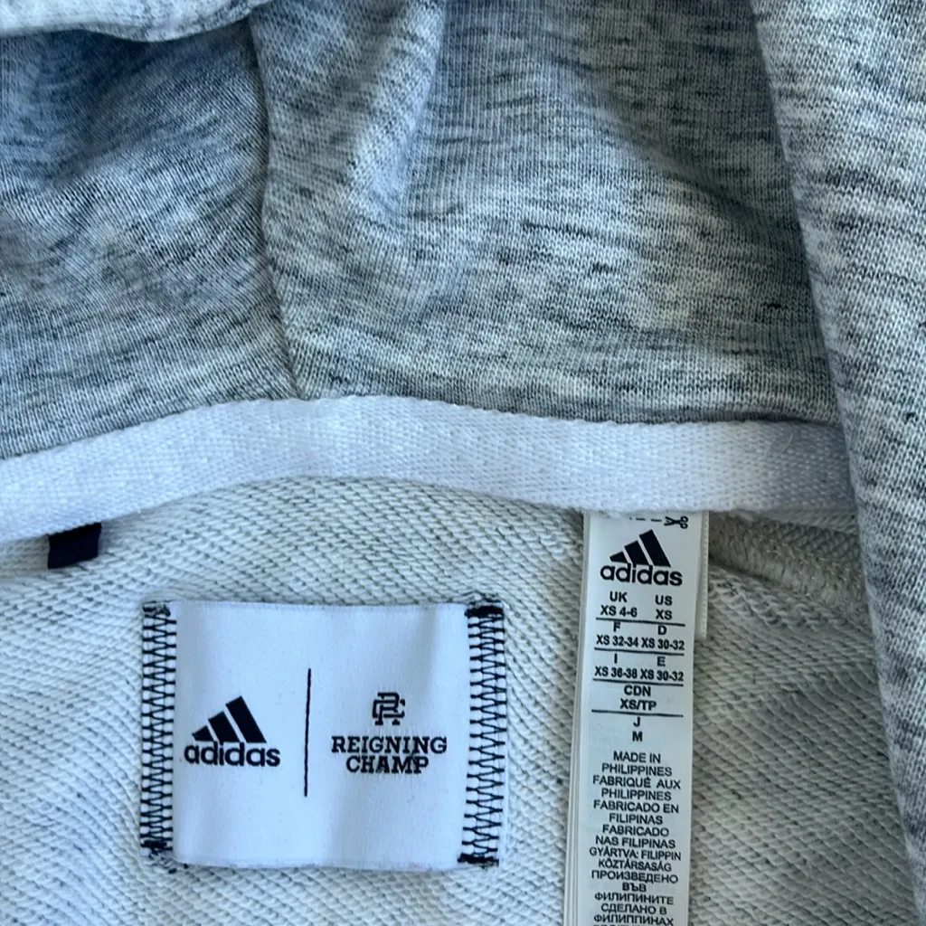 Adidas x Reigning Champ Zip Hoodie in Heather Grey White Women’s XS Extra Small - Image 10
