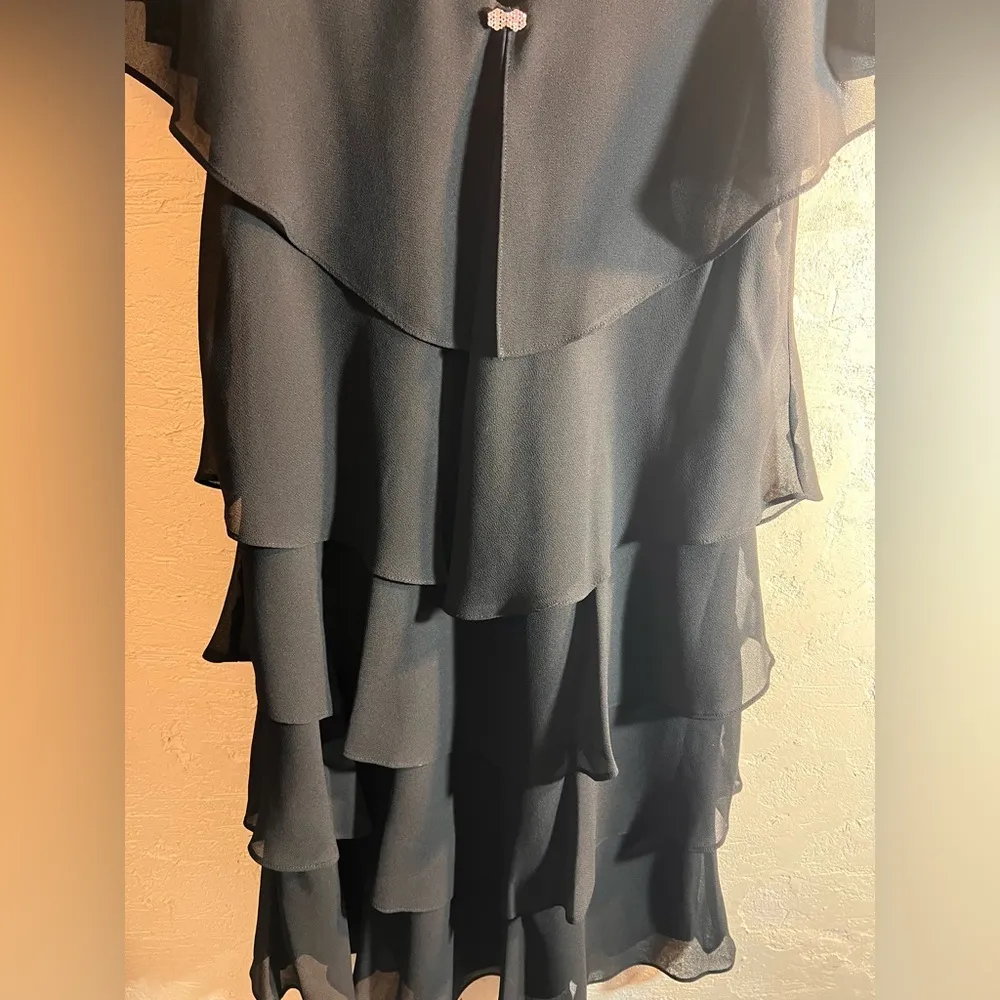 SLNY Black Asymmetrical Ruffled Midi Dress - Image 4