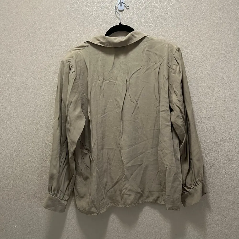 Vintage Laggenlook Linen Button Down Shirt Beige Long Sleeve Blouse Sz M Size M - Image 3