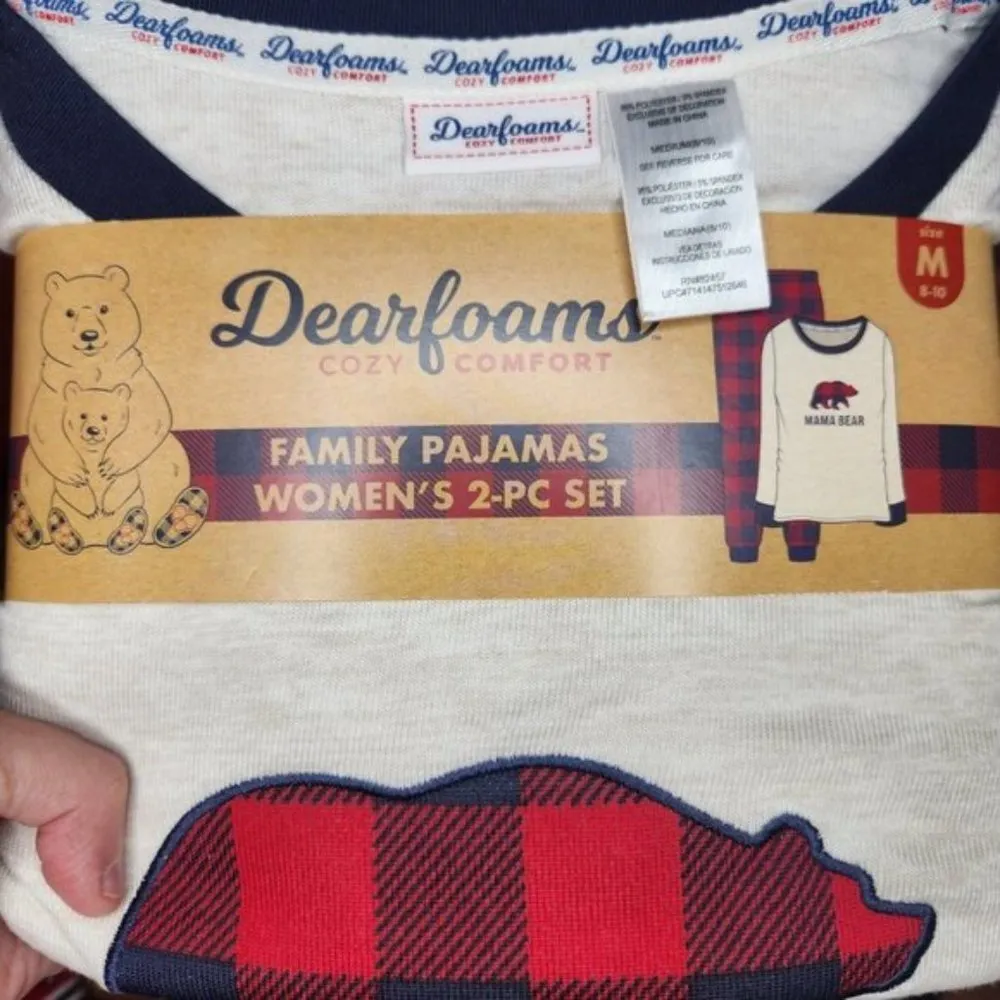 Dearfoams 2-Piece Pajama Set "Mama Bear" Womens M (8-10) Blue Red Plaid - Image 5