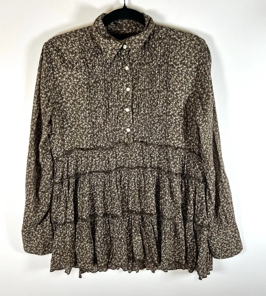 Denim Supply RL Ralph Lauren Women Size M Peasant Boho Flowy Gauzy Shirt Floral - Image 1