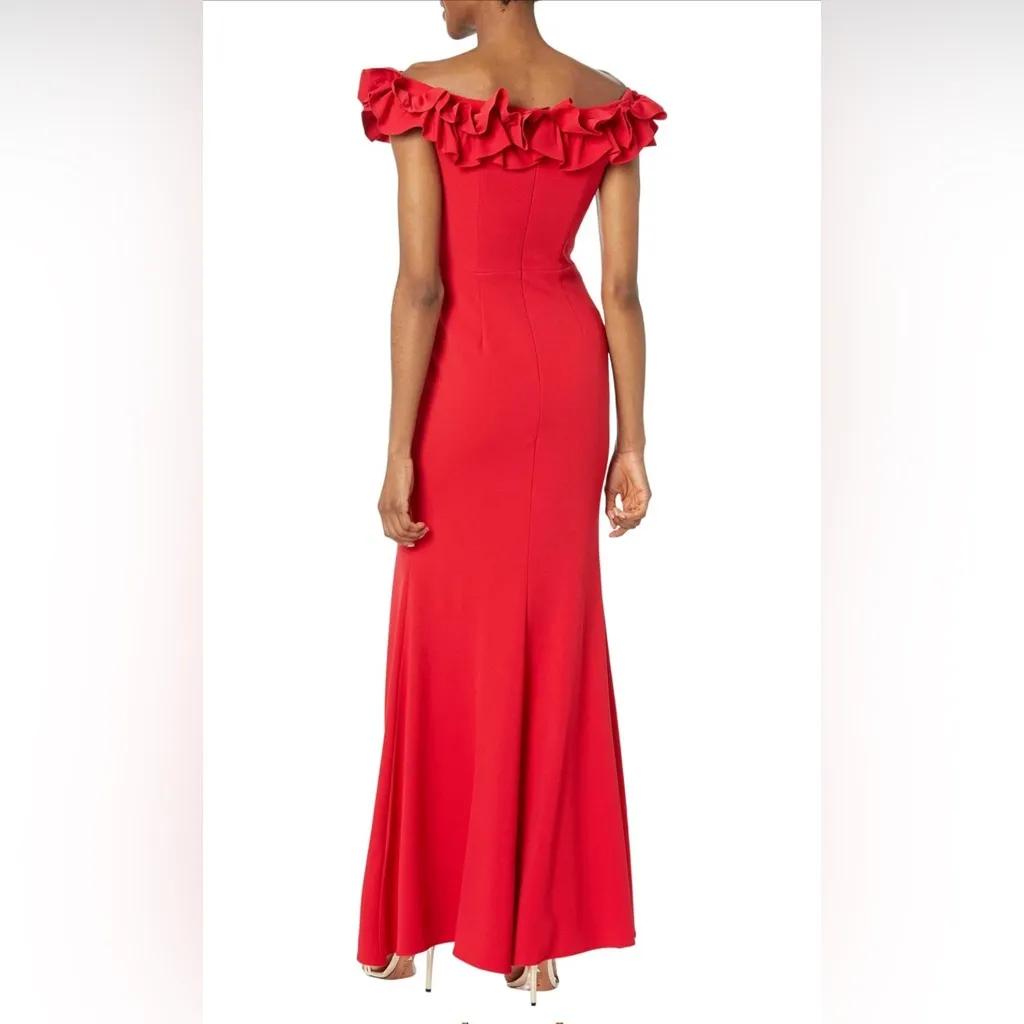 NWT‎ XSCAPE Off the Shoulder Ruffle Crepe Trumpet Gown Red Sz 6 $258 #4767X - Image 2