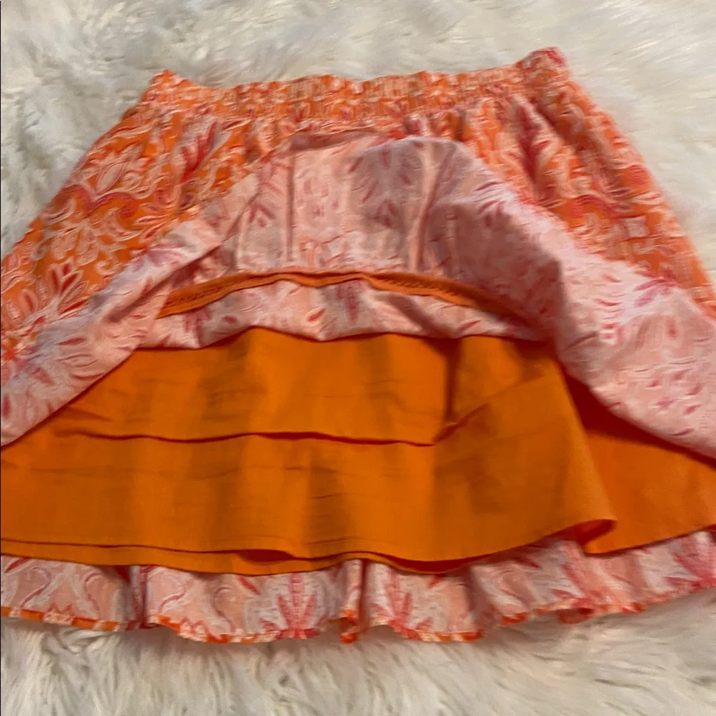 LOFT Orange and White A-Line Skirt size S length 19” waist 28” elastic - Image 4