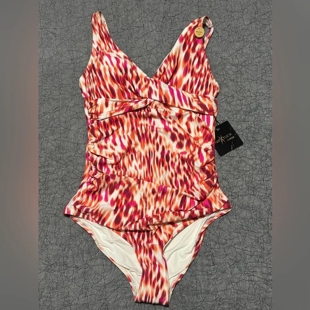 Nip Tuck Swim Tribal Skin Rita One Piece Swimsuit US 8 Red - Image 3