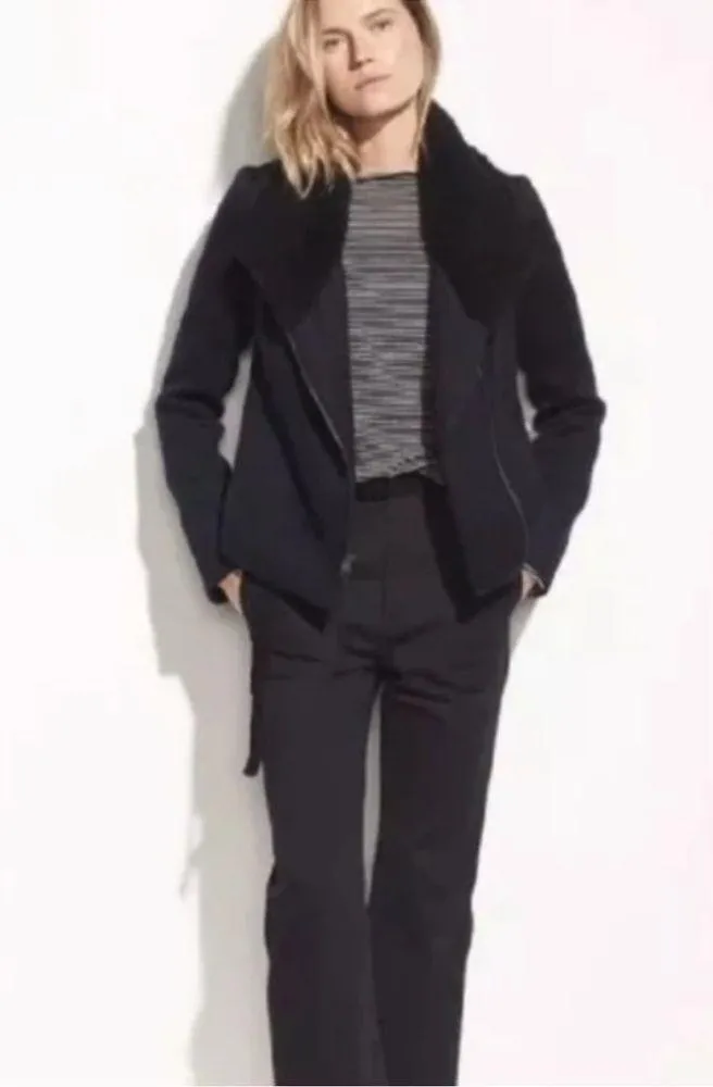 Vince Black wool Lamb Shearling Cashmere Moto Jacket. Size Large - Image 3