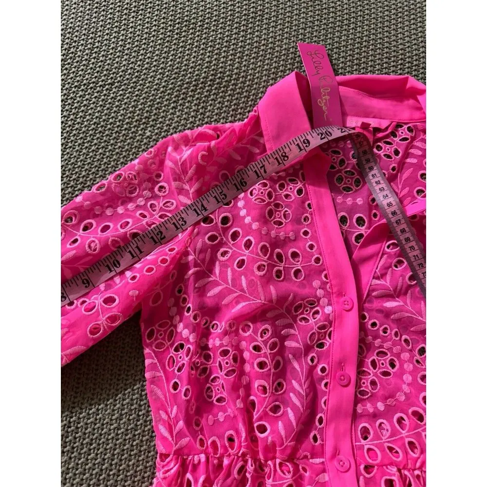 Lilly Pulitzer Amrita Midi Dress Swirly Fern Scallop Eyelet‎ Pink Size 0 NWT - Image 10