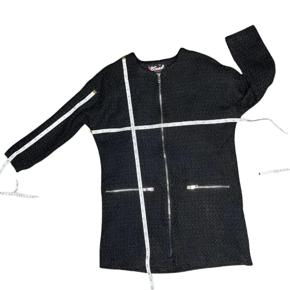 B Sweet Women's Wool Blend Tweed Coat Jacket Zip with Zipper Pockets Sz Small Black - Image 3