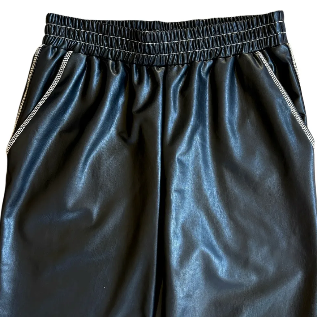 Like New LNA Faux Leather Stretch High Rise Contrast Seam Pants Black Medium - Image 5