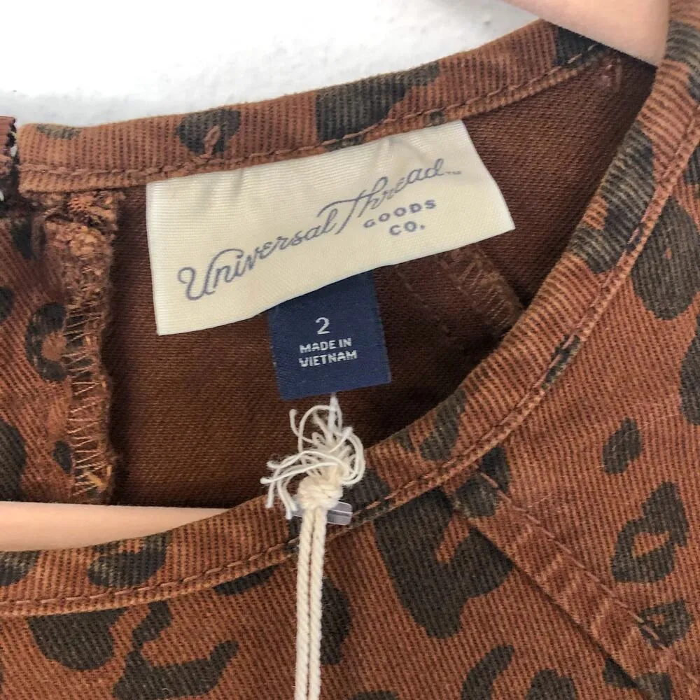 NWT Universal Thread Leopard Print Denim Dress Puff Shoulder - Image 4
