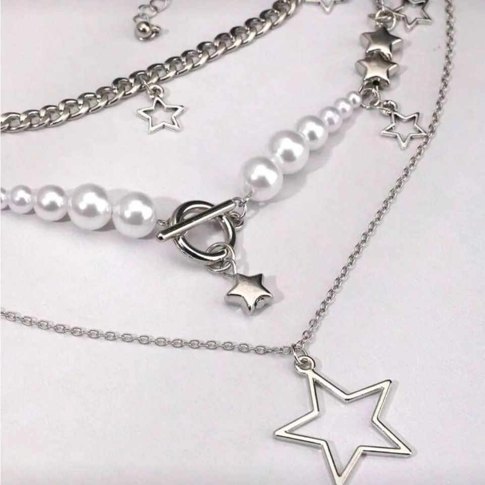 ⭐️⭐️⭐️BOGOHO⭐️⭐️⭐️Silver and Pearl Star Necklace Silver - Image 5