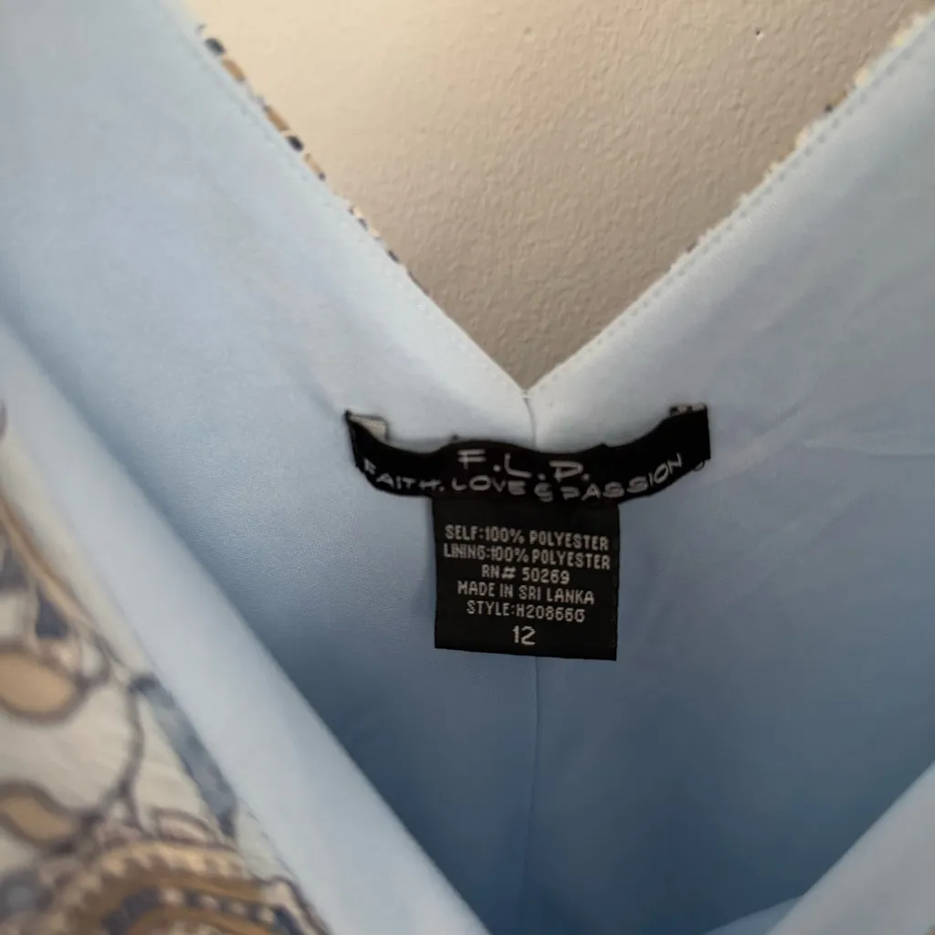 90s Y2K VTG 12 Midi Dress Baby Blue Paisley Cowl Neck Coquette Boho Fairy - Image 3