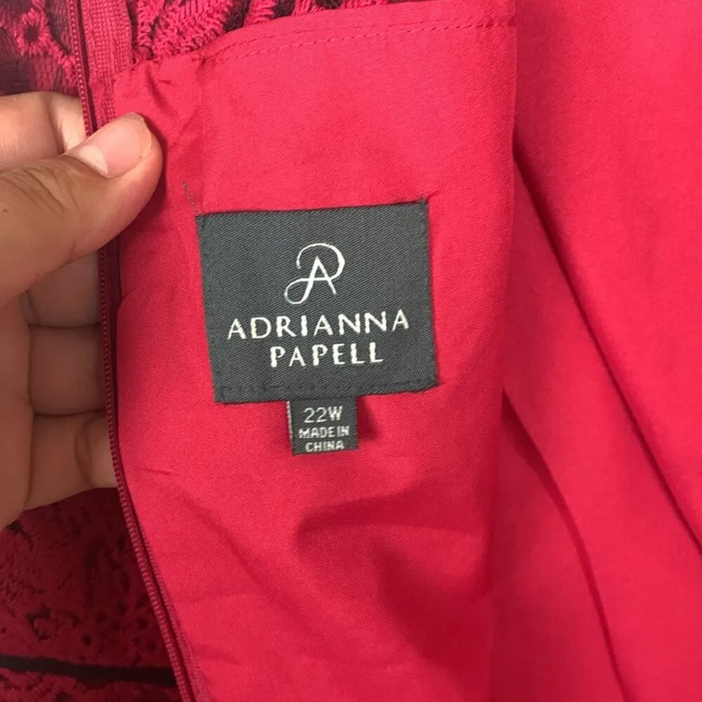 Adrianna Papell women's size 22w 2x formal dress red lace black knee length gues - Image 2