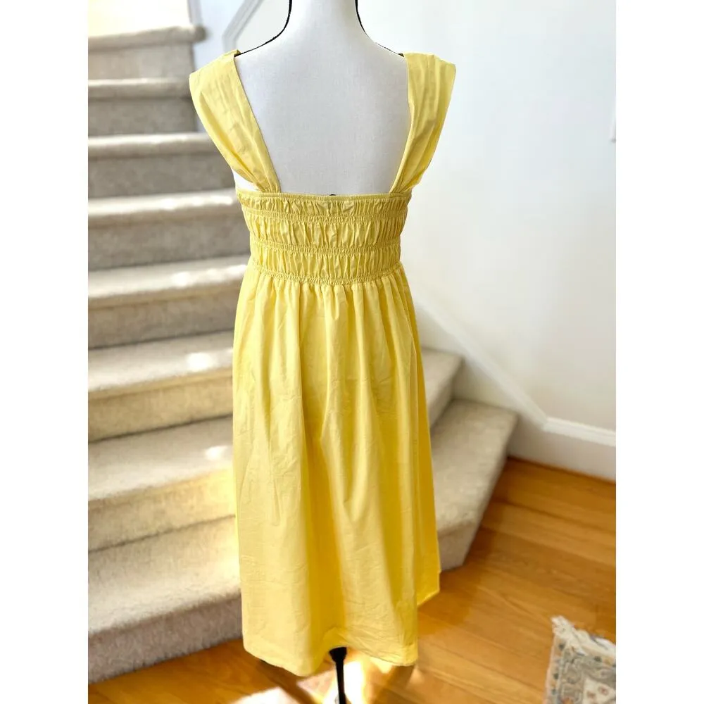 Nanette Lepore Lemon Yellow Shirred Bodice Midi Dress - Image 3