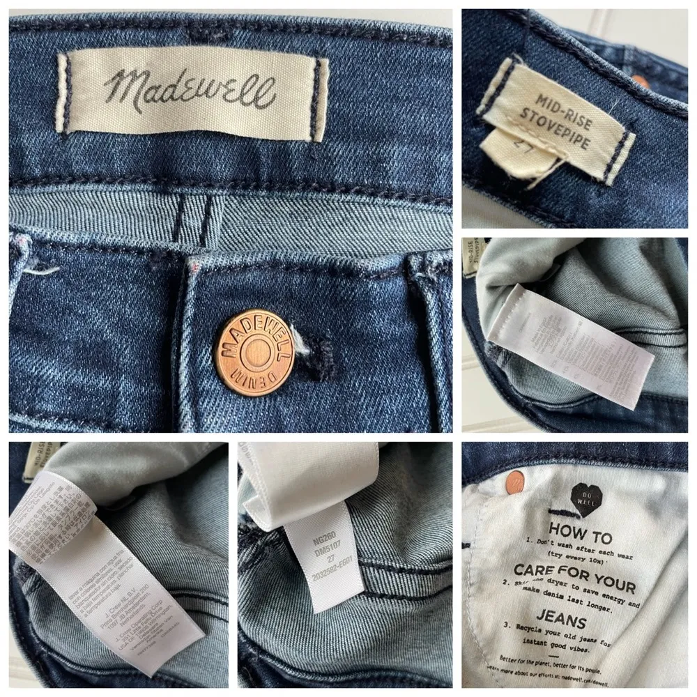 Madewell Stovepipe Denim Jeans Dark Blue Size 27 Mid Rise #NG260 Stretch - Image 4