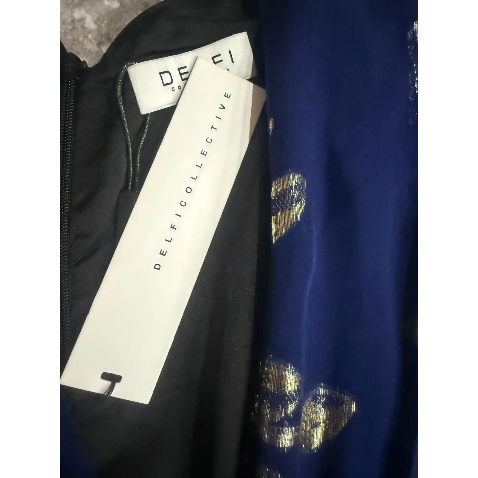 Delfi Collective Lizette Silk Chiffon Midi Dress Navy Gold XS Blue - Image 4