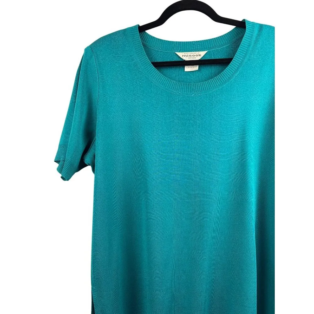 Women’s Exclusively Misook Size 1X Teal Short Sleeve Blouse - Image 4