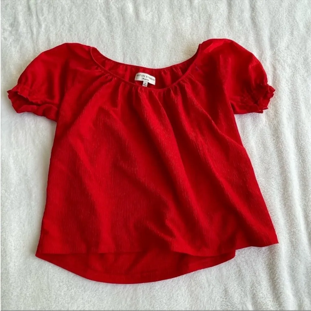 Madewell Red Peasant Puff Sleeve Top - Image 6