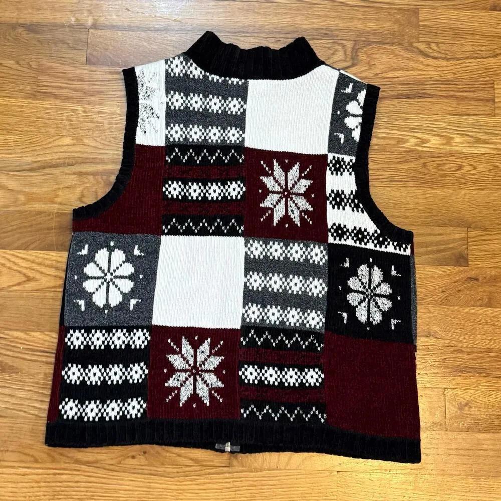 Christopher & Banks Women Retro Black White Snowflake Holiday Christmas Vest - Image 5