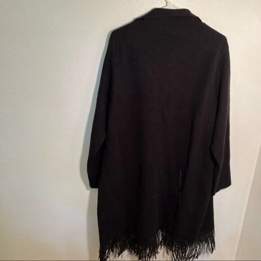 Venus Fringe Detail Duster Cardigan Black Faux Leather Pockets - Image 10