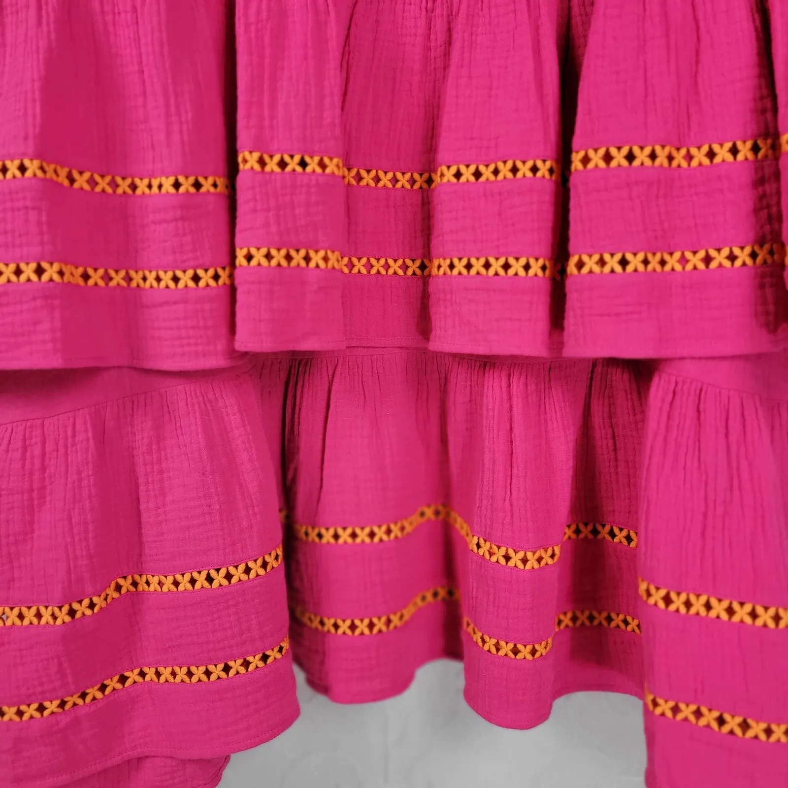 Scoop Womens Dress Sz 3XL Bright Pink 3/4 Sleeve Lace Detail Tiered Mini Belted‎ - Image 3