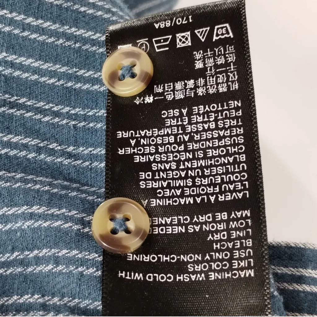 Anthropologie Linen Blend Bellamy Denim Chambray Blue Striped Shirt Dress 6 - Image 14