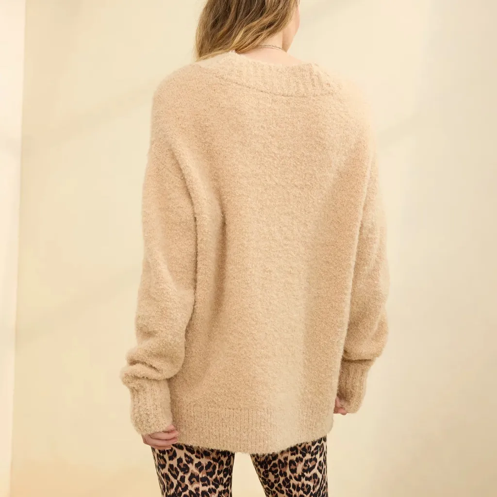 Aerie Teddy Boucle Sweater V Neck Soft Comfy in Koko Brown Size XXS NWT - Image 2