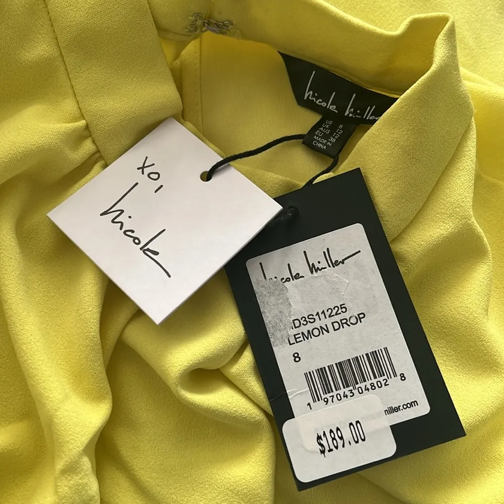 Nicole Miller Ruched Tulip Hem Mini Dress in Lemon Drop Size 8 New w/Tag $189 - Image 12