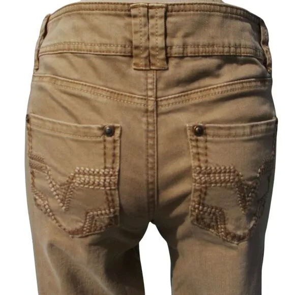 Cache Rhinestone Stud Embellished Tan Jean Pant Straight Leg Stretch NWT $138 - Image 2