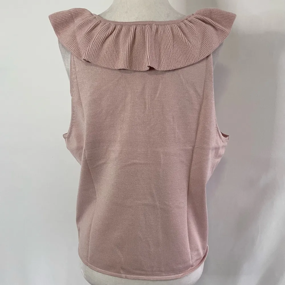 New The General Good Ruffle V-Neck Sleeveless Sweater Knit Top Rose Pink Size XL - Image 9