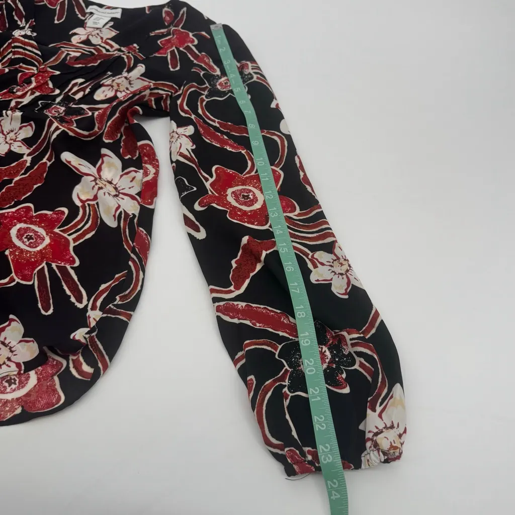 Cupcakes and Cashmere Black Red Floral Blouse XS Long Sleeve Chiffon - Image 8