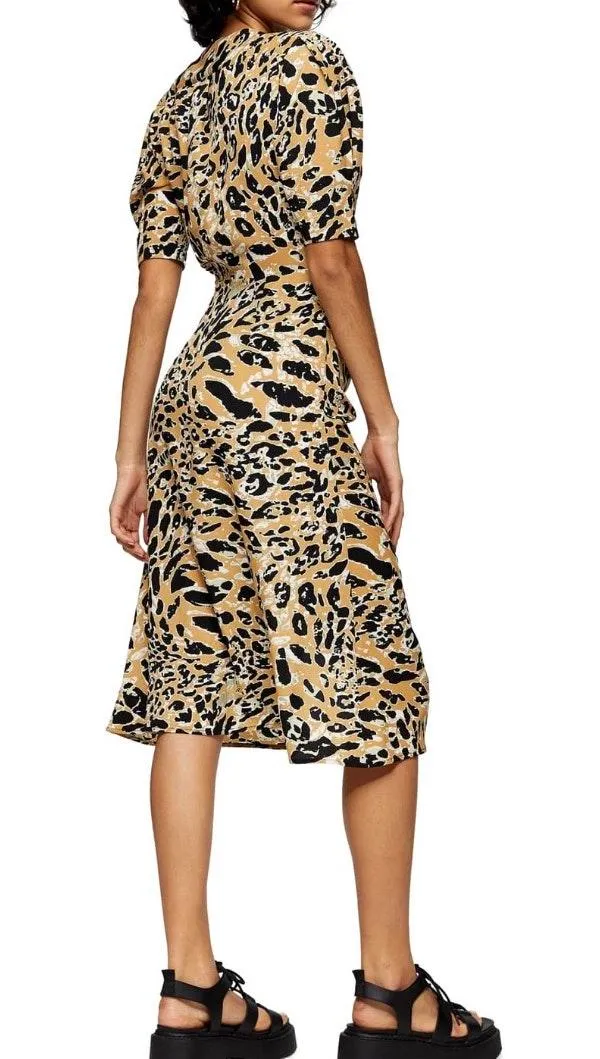 Leopard Print Mock Wrap Midi Dress NWT - Image 4