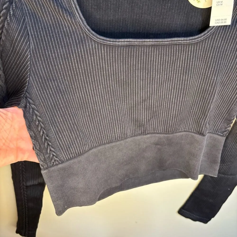 Offline by Aerie Black Ribbed Crop Medium Fitted Long Sleeve Contemporary Boho - Image 10