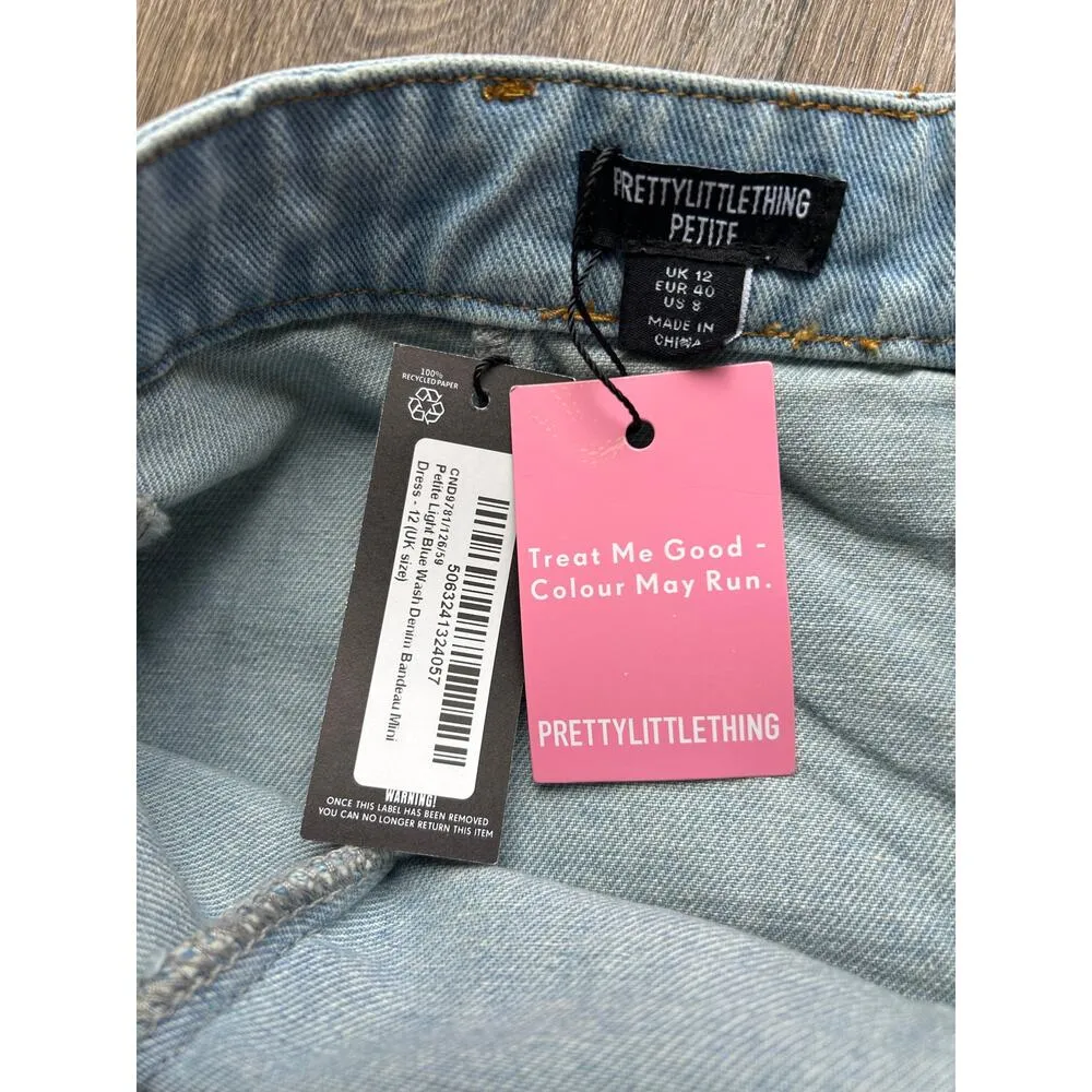 PrettyLittleThing Denim Strapless Mini Dress US Size 8 - Image 11