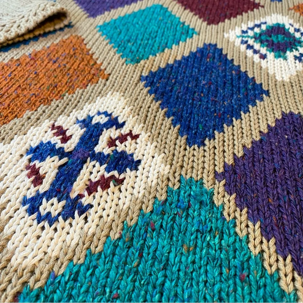 Vintage 90s Unisex Finalist Knitwear Diamond Pattern Sweater Size undefined - Image 2