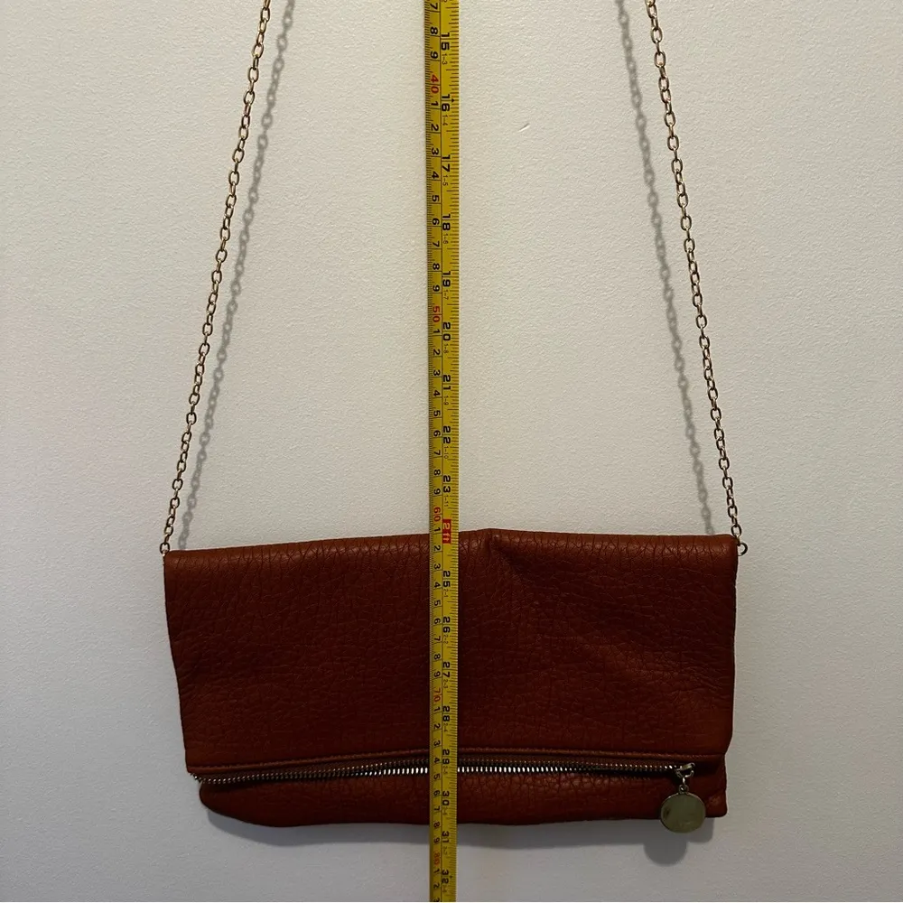 Lulus Brown Leather Foldover Hand Clutch Women’s bag w/ gold chain strap - Image 8