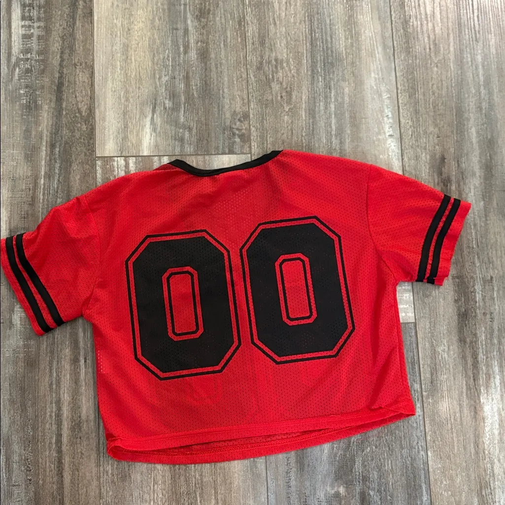 Red and Black 00 Mesh Football Crop Top - Image 2
