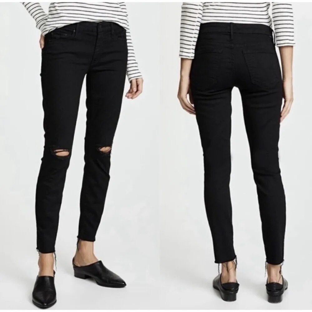 Mother The Looker Ankle Fray Jeans Guilty As Sin Black Women’s 27 Distressed - Image 2