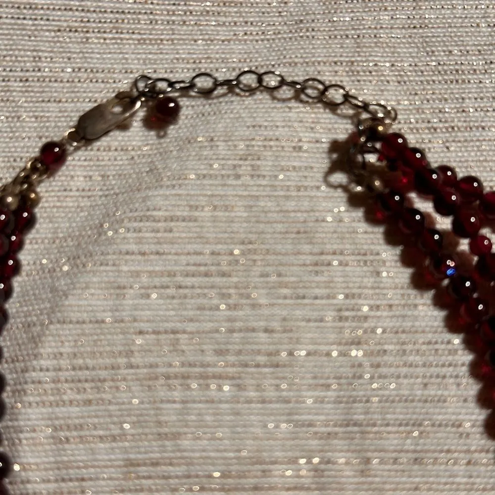 Dark Red Three Strand Cross Necklace - Image 3