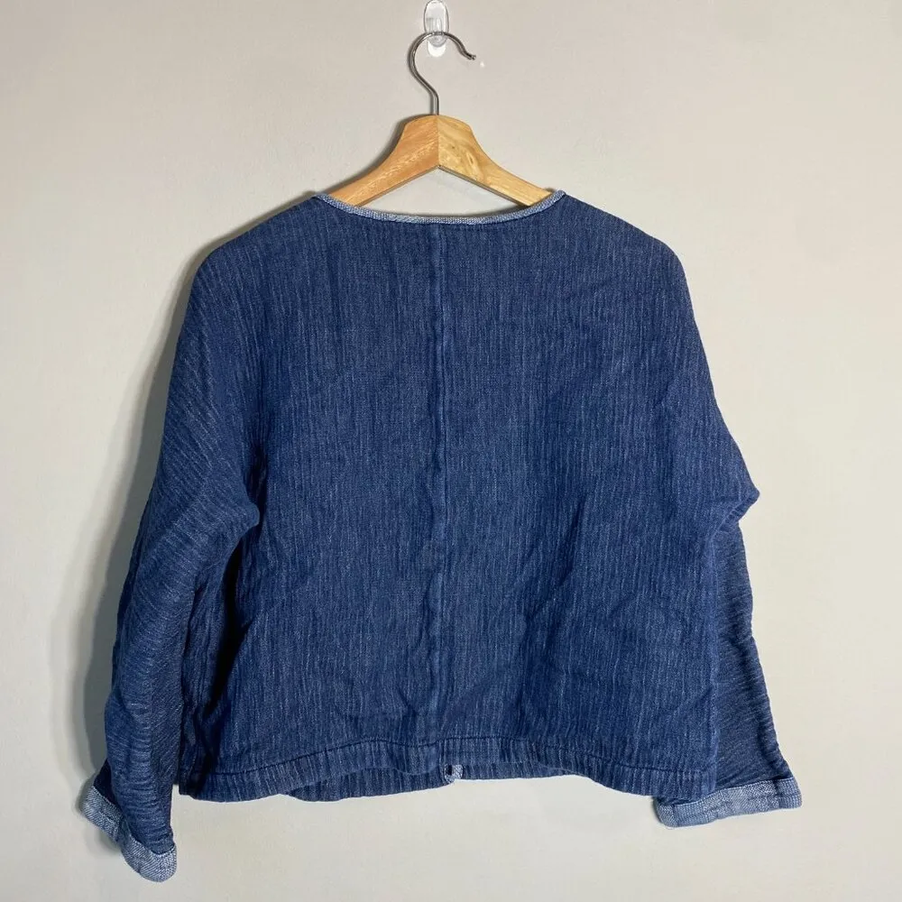 Eileen Fisher Organic Cotton Double Weave Short Jacket Women's Small Blue Casual - Image 5